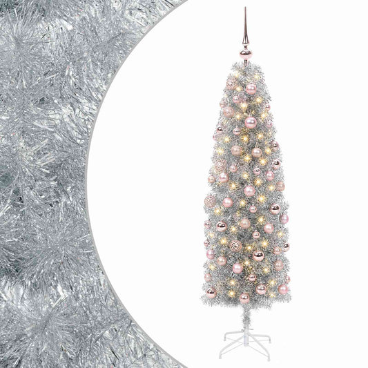 vidaXL Artificial Slim Christmas Tree with Bauble 180 cm 300 LEDs