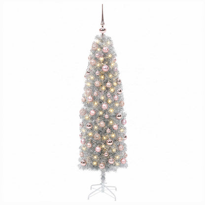 vidaXL Artificial Slim Christmas Tree with Bauble 240 cm 300 LEDs
