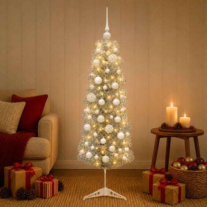 vidaXL Artificial Slim Christmas Tree with Bauble 150 cm 150 LEDs