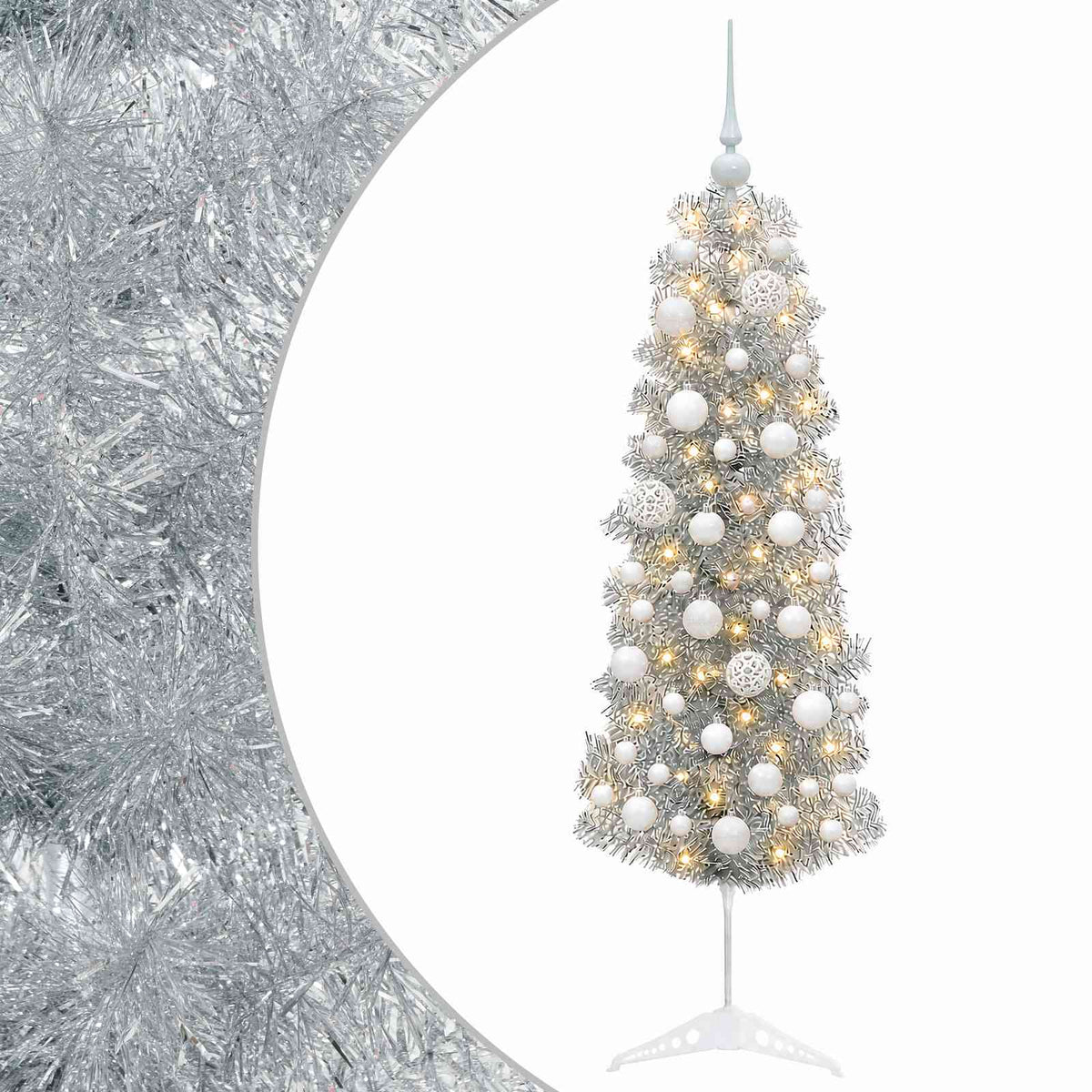 vidaXL Artificial Slim Christmas Tree with Bauble 150 cm 150 LEDs