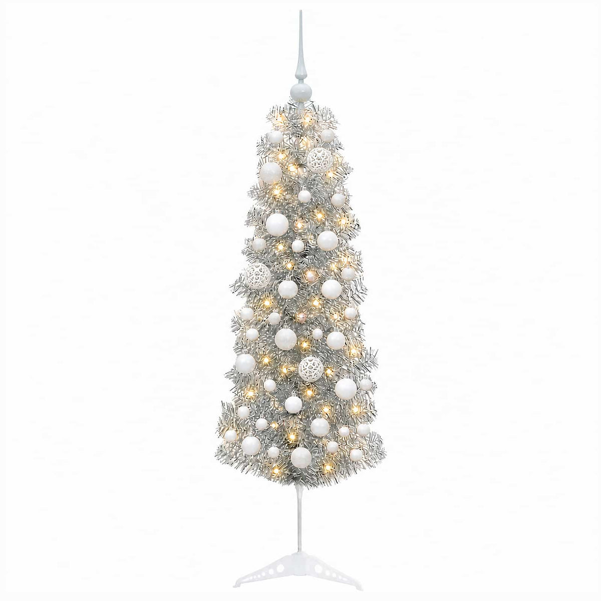 vidaXL Artificial Slim Christmas Tree with Bauble 150 cm 150 LEDs