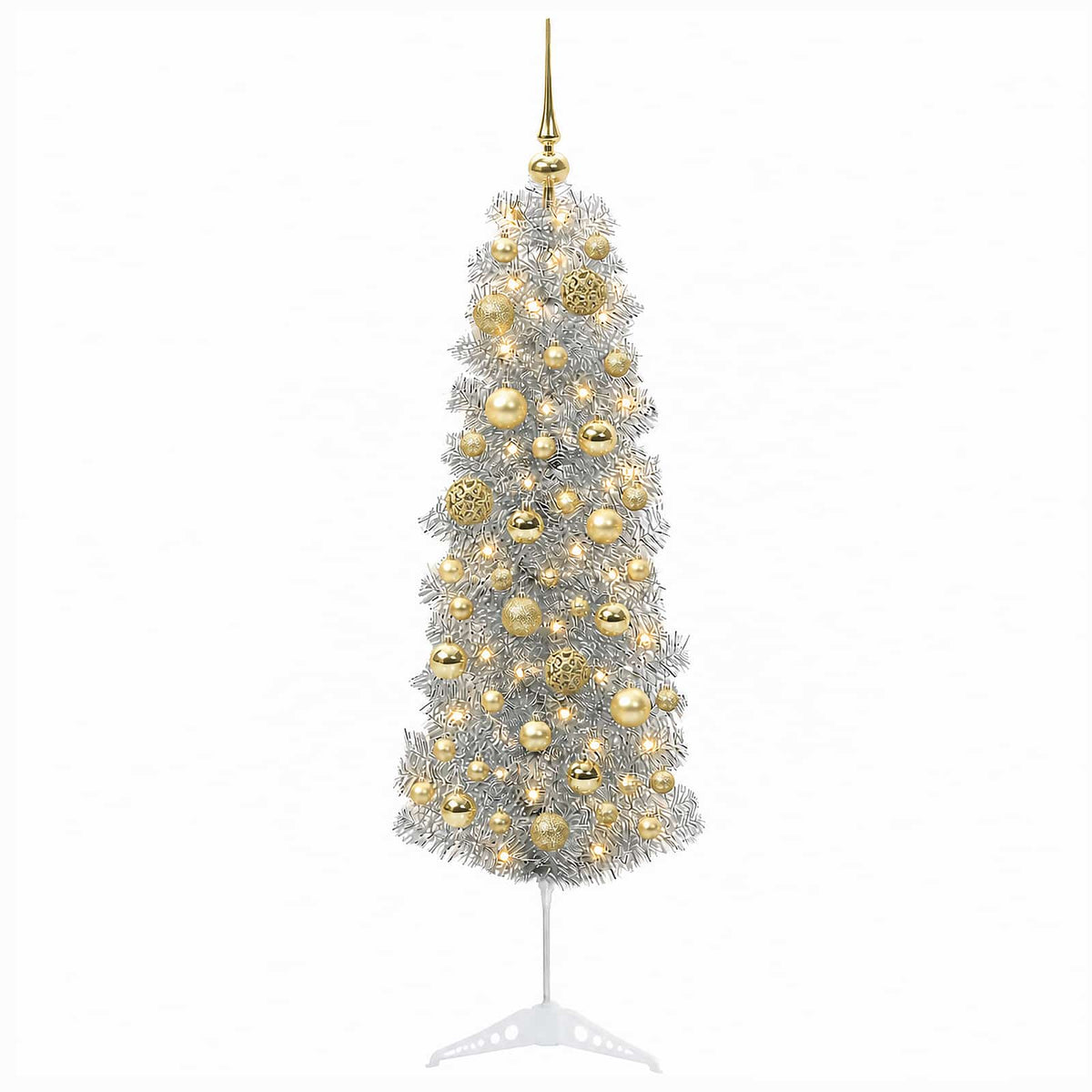 vidaXL Artificial Slim Christmas Tree with Bauble 150 cm 150 LEDs