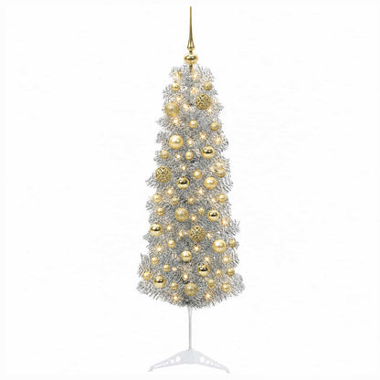 vidaXL Artificial Slim Christmas Tree with Bauble 150 cm 150 LEDs