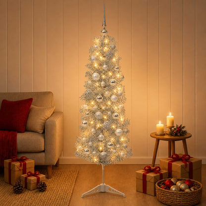 vidaXL Artificial Slim Christmas Tree with Bauble 150 cm 150 LEDs
