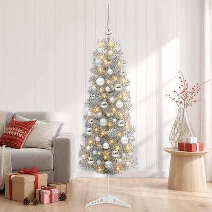 vidaXL Artificial Slim Christmas Tree with Bauble 150 cm 150 LEDs
