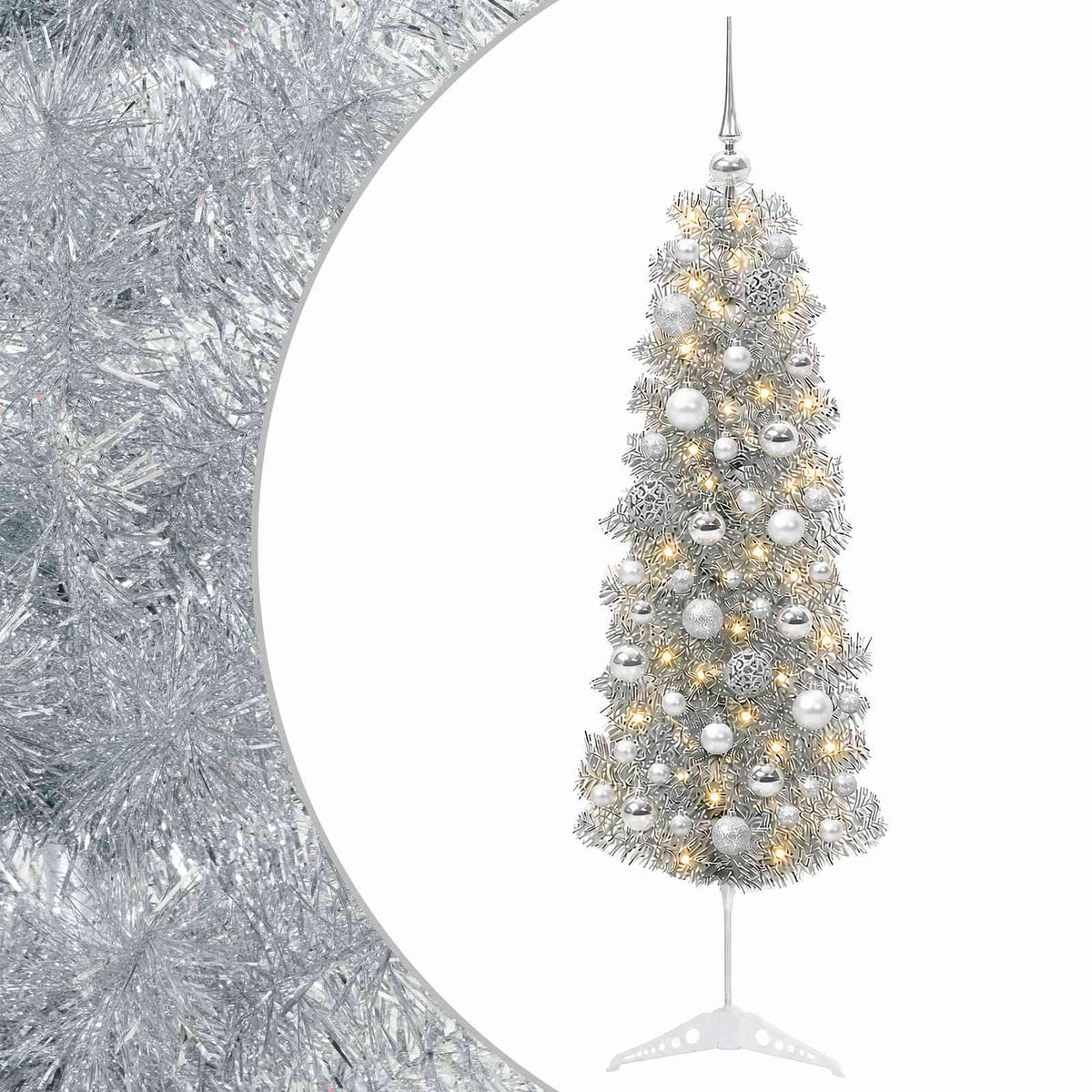 vidaXL Artificial Slim Christmas Tree with Bauble 150 cm 150 LEDs