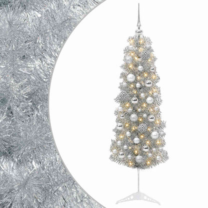 vidaXL Artificial Slim Christmas Tree with Bauble 150 cm 150 LEDs