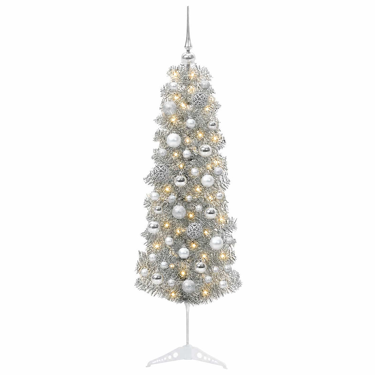 vidaXL Artificial Slim Christmas Tree with Bauble 150 cm 150 LEDs