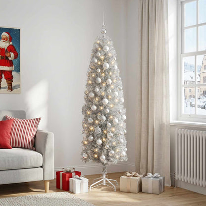 vidaXL Artificial Slim Christmas Tree with Bauble 180 cm 300 LEDs