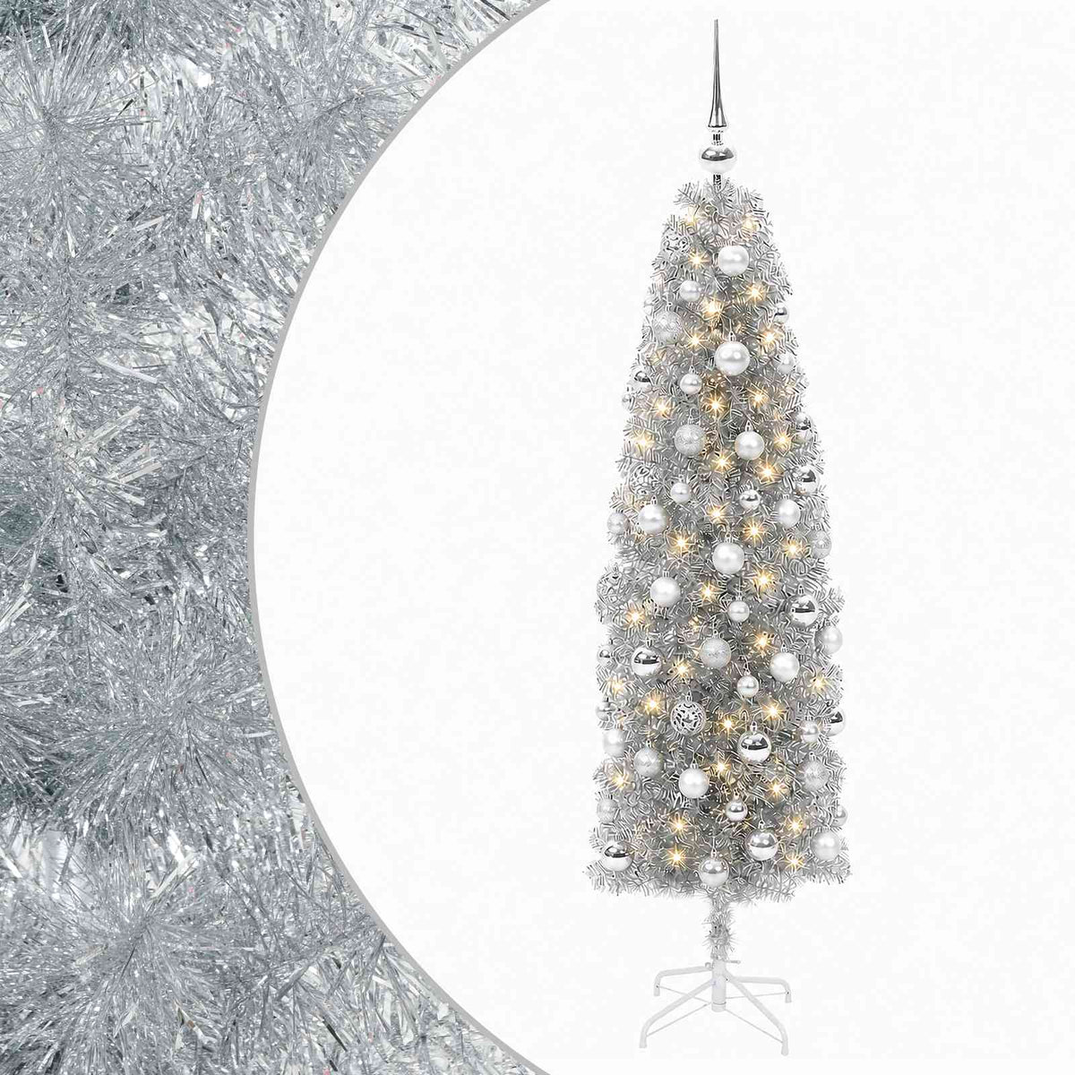 vidaXL Artificial Slim Christmas Tree with Bauble 180 cm 300 LEDs