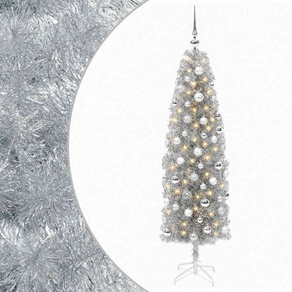 vidaXL Artificial Slim Christmas Tree with Bauble 180 cm 300 LEDs