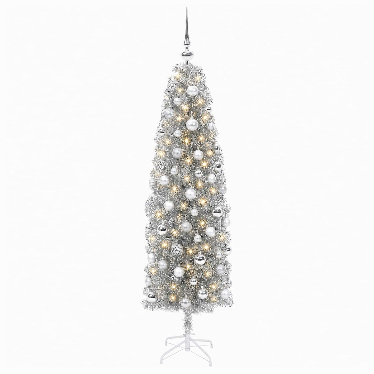 vidaXL Artificial Slim Christmas Tree with Bauble 180 cm 300 LEDs