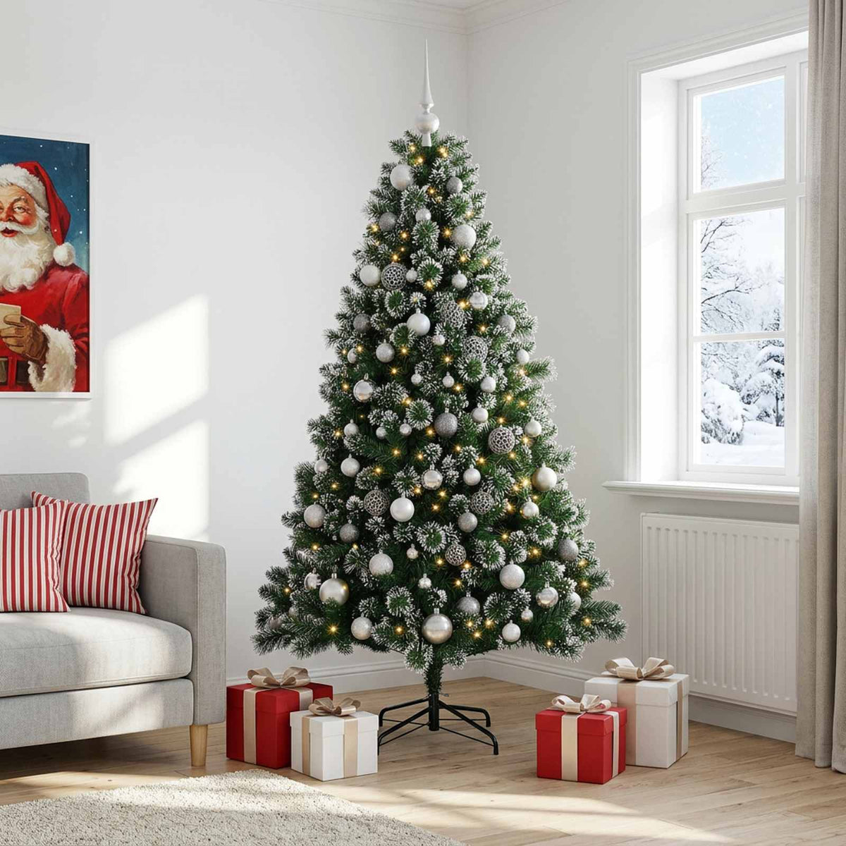 vidaXL Artificial Christmas Tree with Bauble 210 cm 300 LEDs