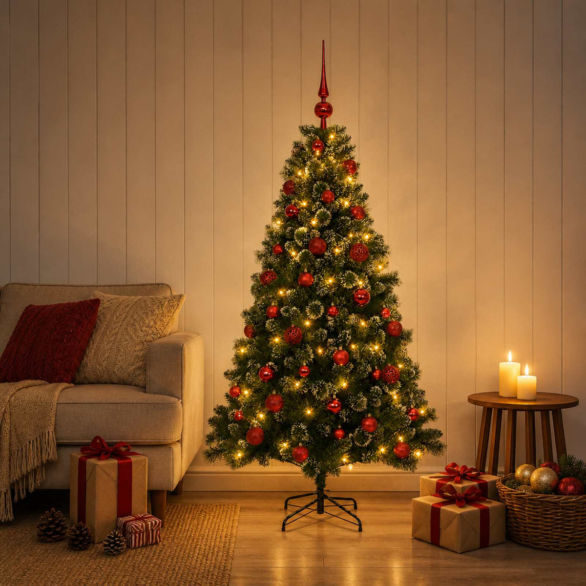 vidaXL Artificial Christmas Tree with Bauble 120 cm 150 LEDs