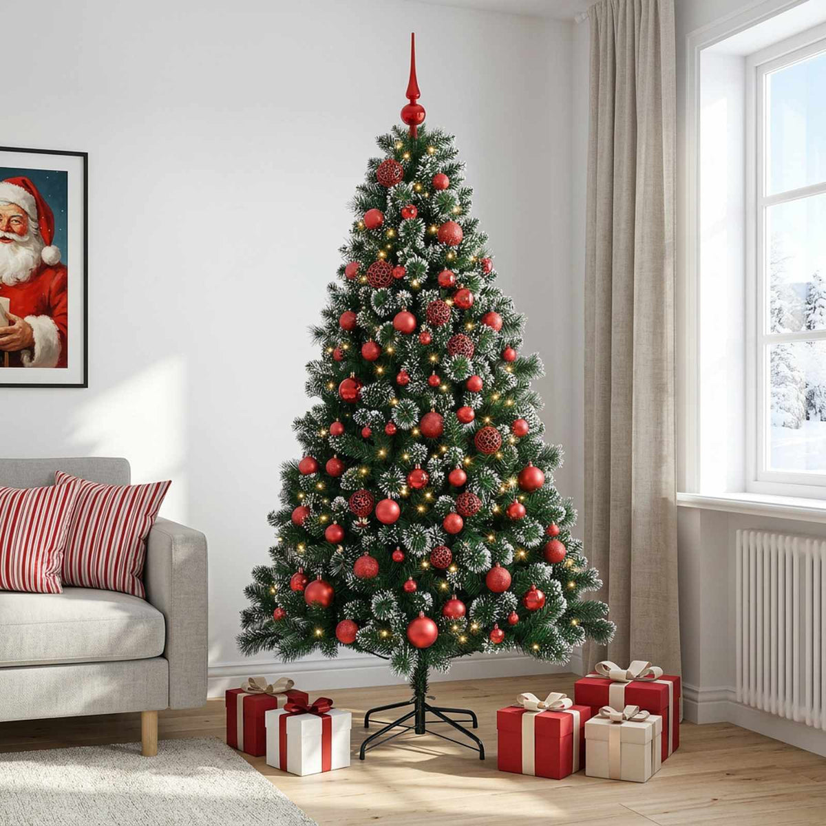 vidaXL Artificial Christmas Tree with Bauble 210 cm 300 LEDs