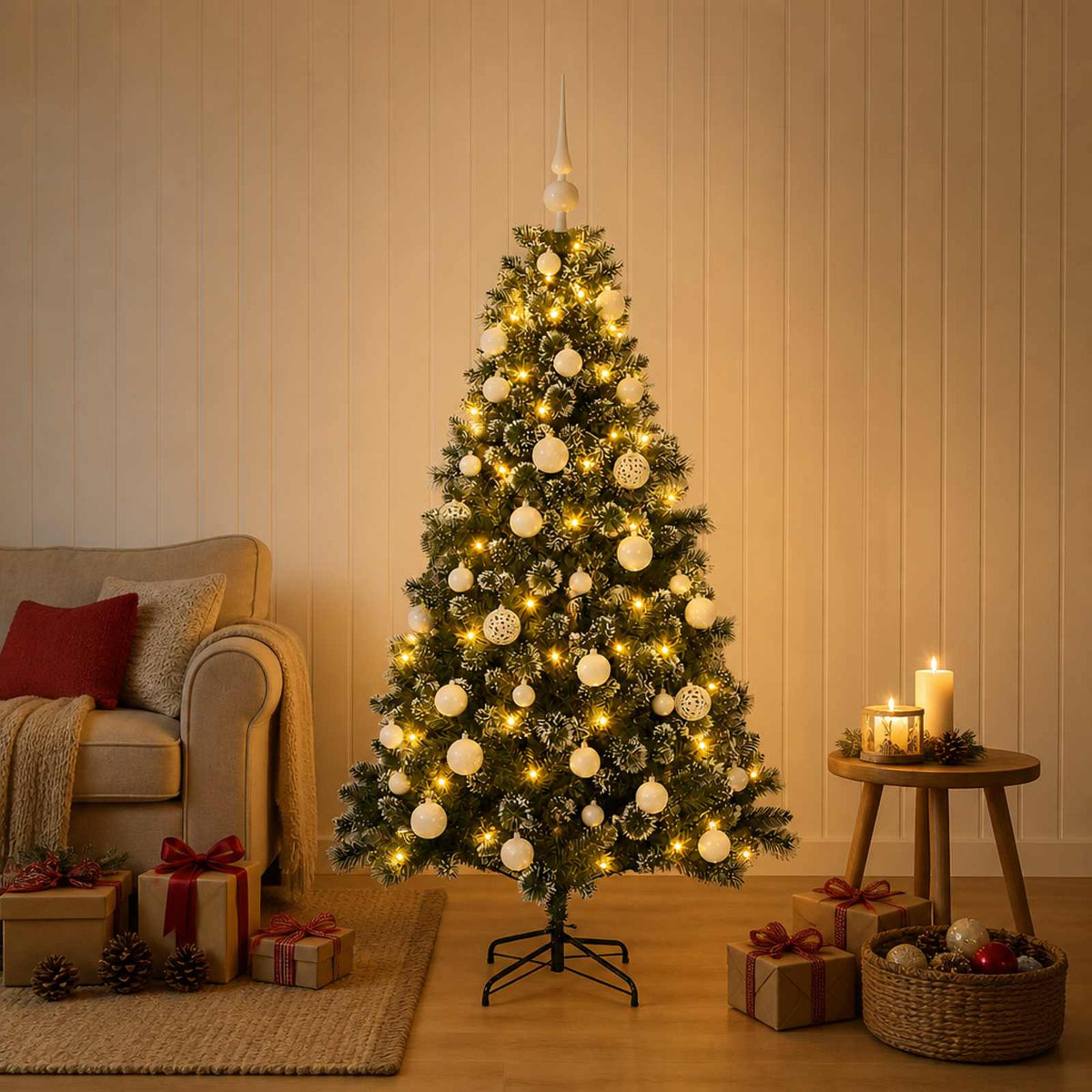 vidaXL Artificial Christmas Tree with Bauble 120 cm 150 LEDs