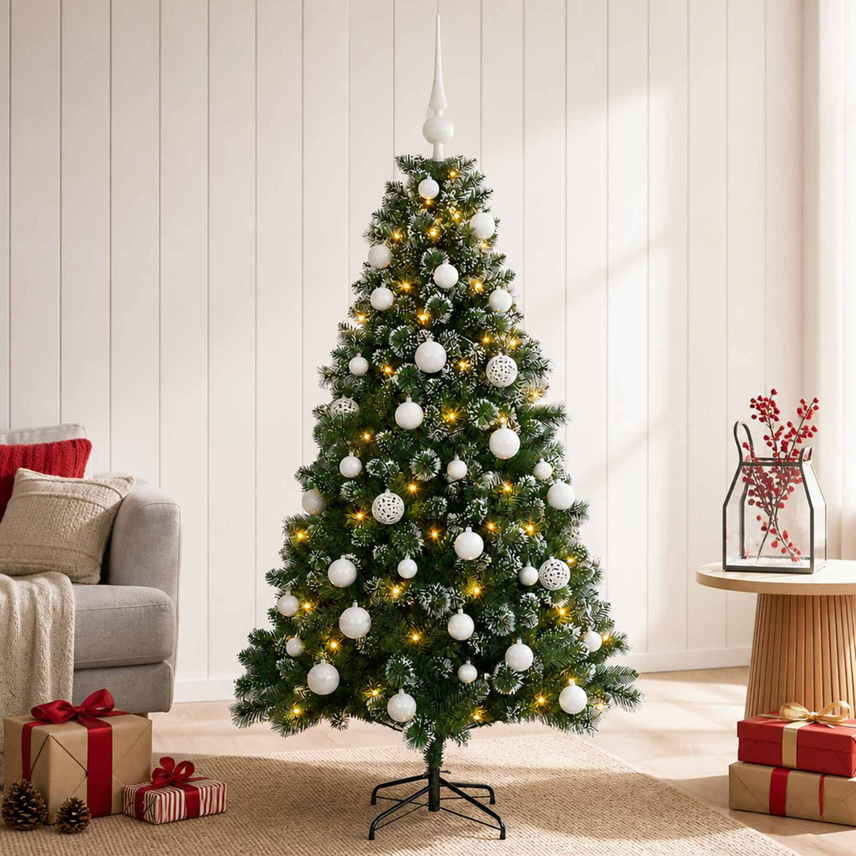 vidaXL Artificial Christmas Tree with Bauble 120 cm 150 LEDs