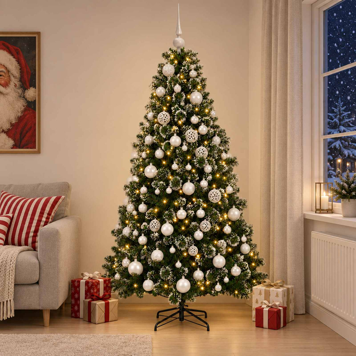 vidaXL Artificial Christmas Tree with Bauble 210 cm 300 LEDs