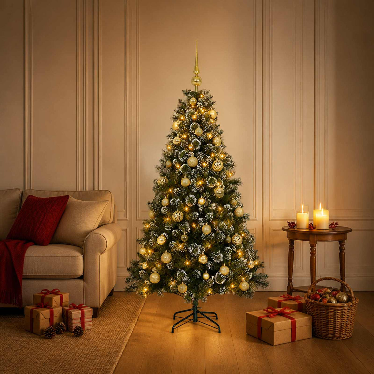 vidaXL Artificial Christmas Tree with Bauble 120 cm 150 LEDs