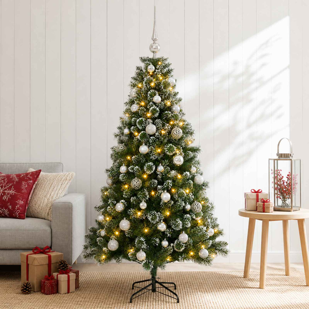 vidaXL Artificial Christmas Tree with Bauble 120 cm 150 LEDs