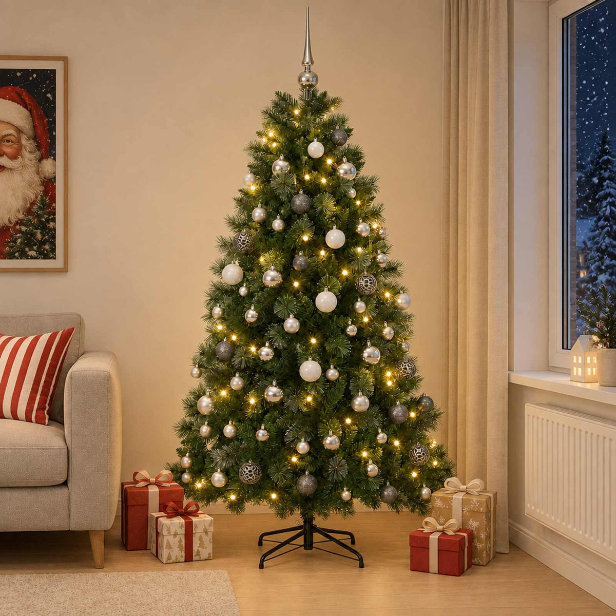 vidaXL Artificial Christmas Tree with Bauble 210 cm 300 LEDs