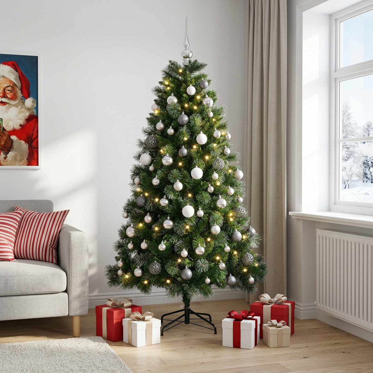 vidaXL Artificial Christmas Tree with Bauble 210 cm 300 LEDs