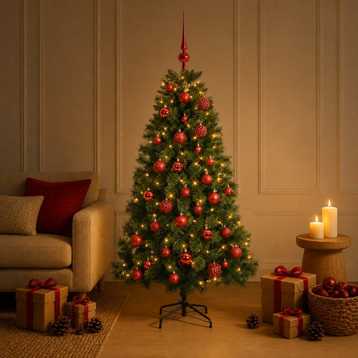 vidaXL Artificial Christmas Tree with Bauble 120 cm 150 LEDs