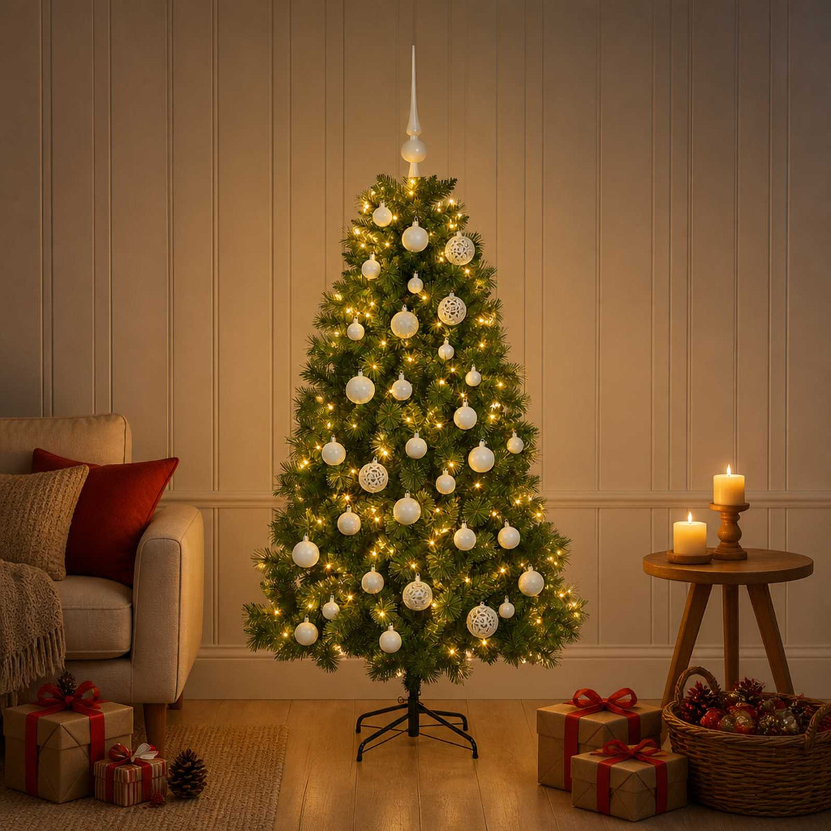vidaXL Artificial Christmas Tree with Bauble 150 cm 150 LEDs