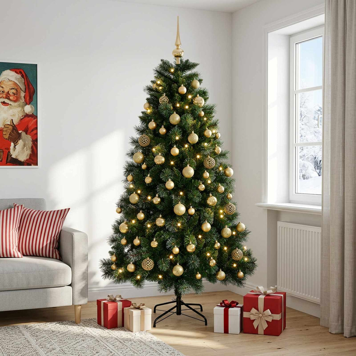vidaXL Artificial Christmas Tree with Bauble 210 cm 300 LEDs