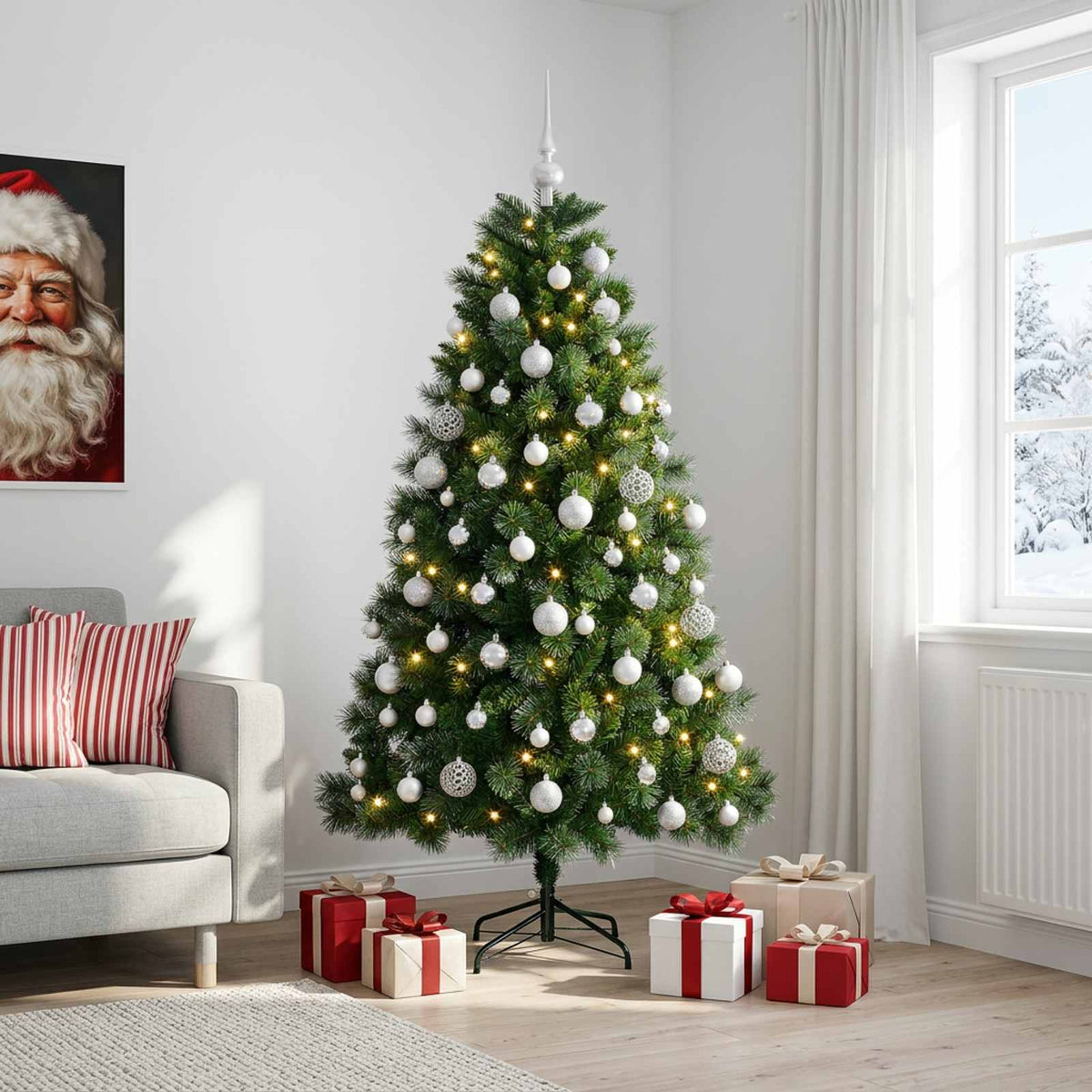 vidaXL Artificial Christmas Tree with Bauble 210 cm 300 LEDs