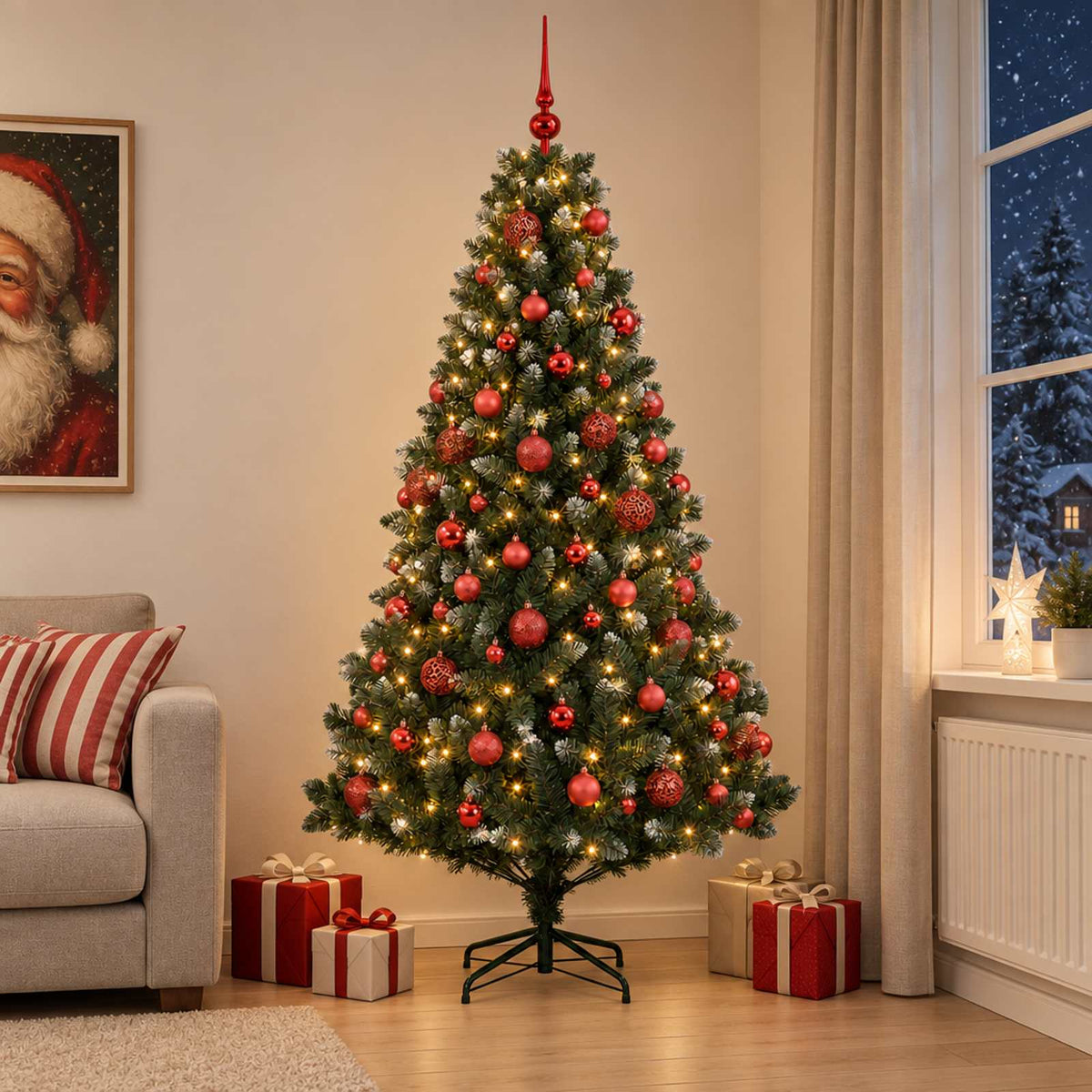 vidaXL Artificial Christmas Tree with Bauble 210 cm 300 LEDs