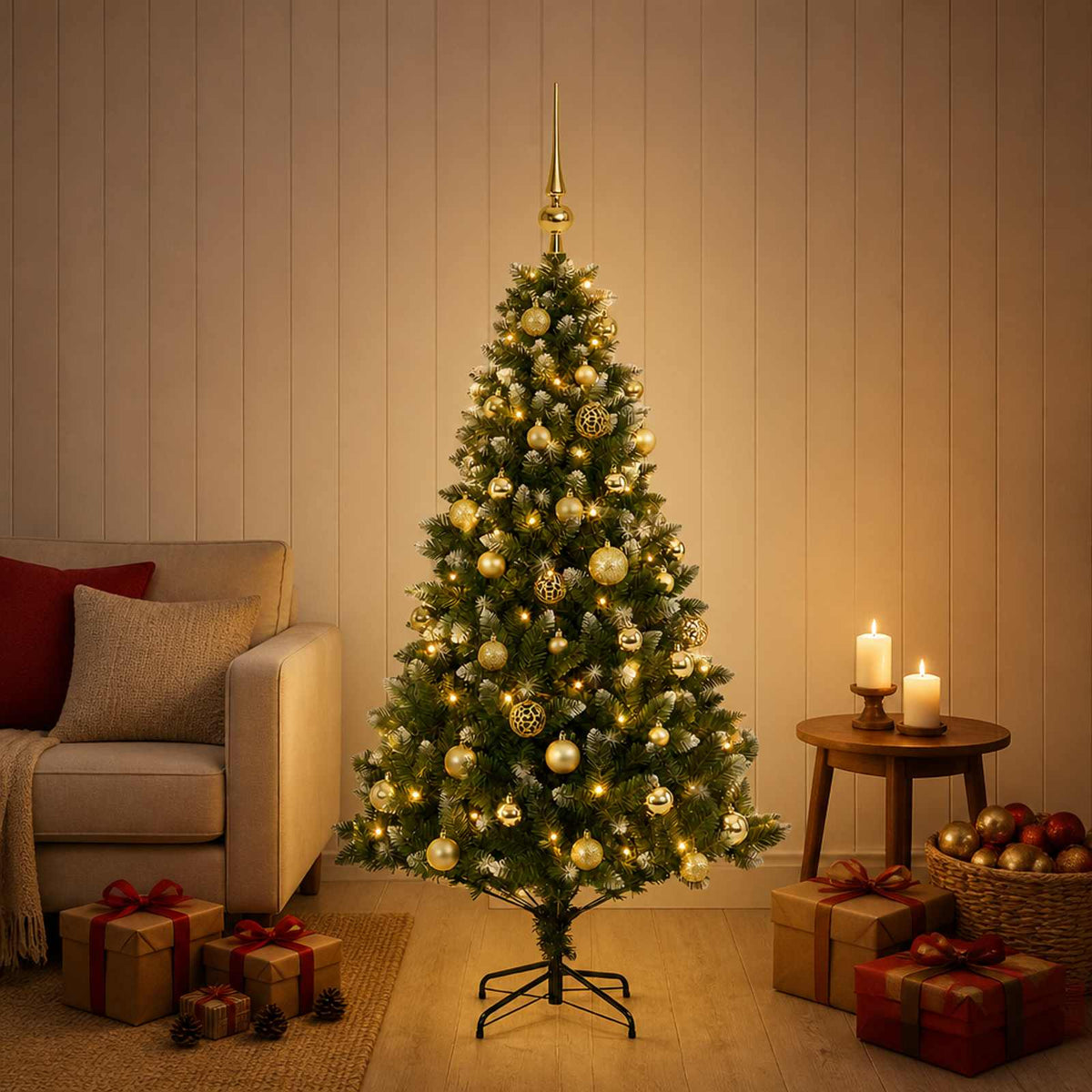 vidaXL Artificial Christmas Tree with Bauble 120 cm 150 LEDs