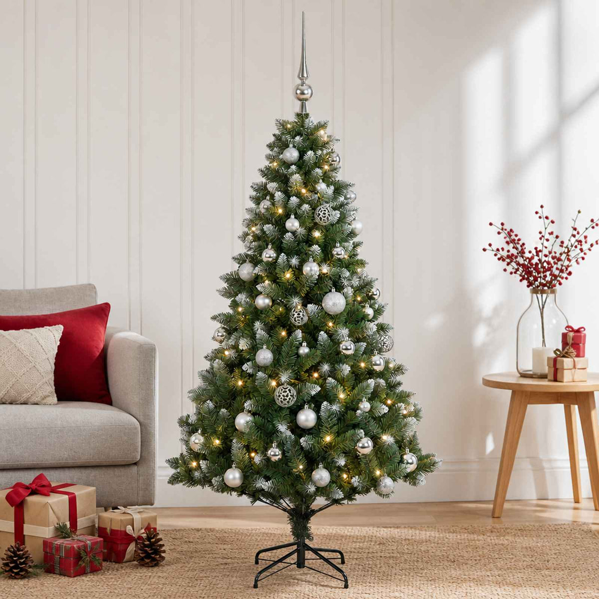 vidaXL Artificial Christmas Tree with Bauble 150 cm 150 LEDs