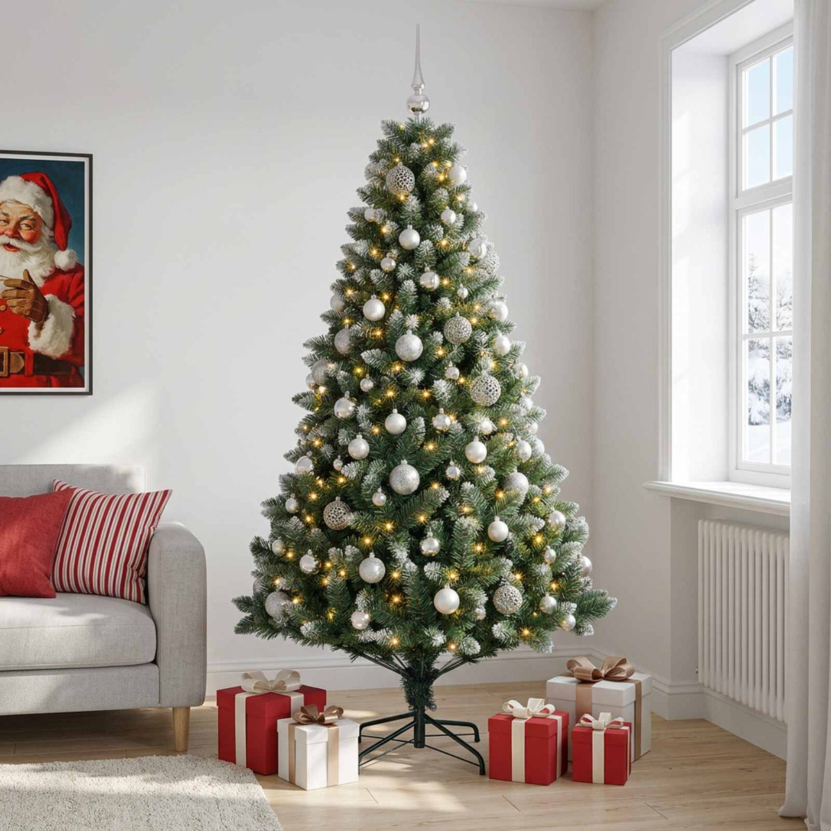 vidaXL Artificial Christmas Tree with Bauble 240 cm 300 LEDs
