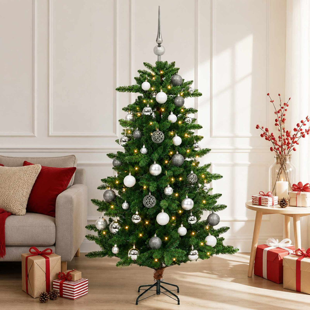 vidaXL Artificial Christmas Tree with Bauble 150 cm 150 LEDs