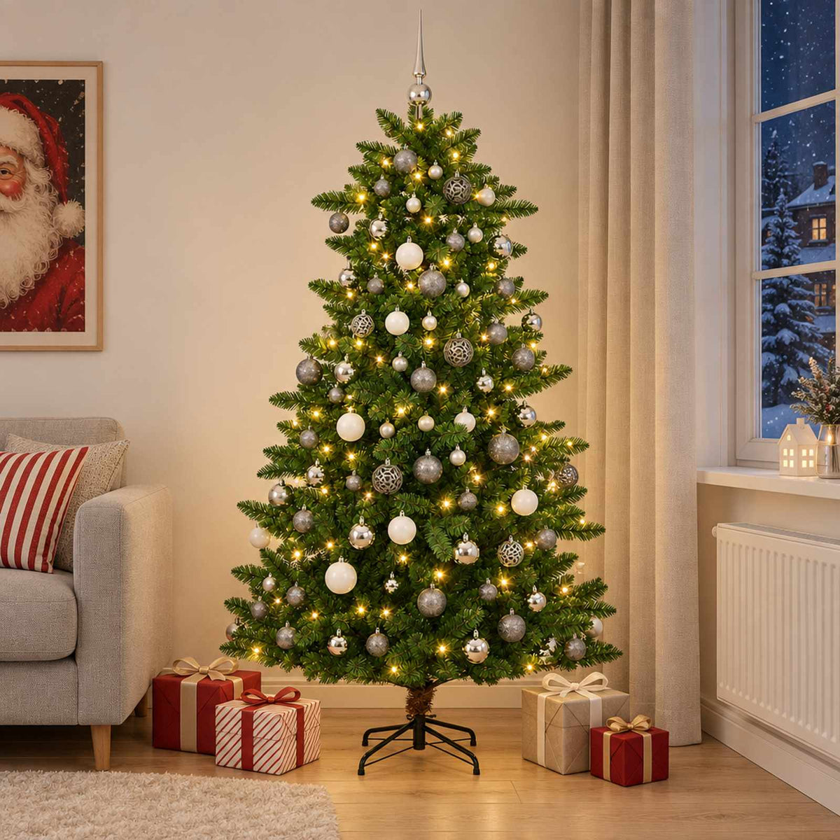 vidaXL Artificial Christmas Tree with Bauble 180 cm 300 LEDs