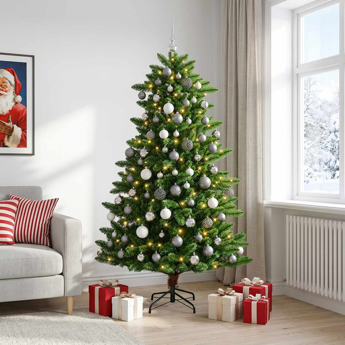 vidaXL Artificial Christmas Tree with Bauble 180 cm 300 LEDs