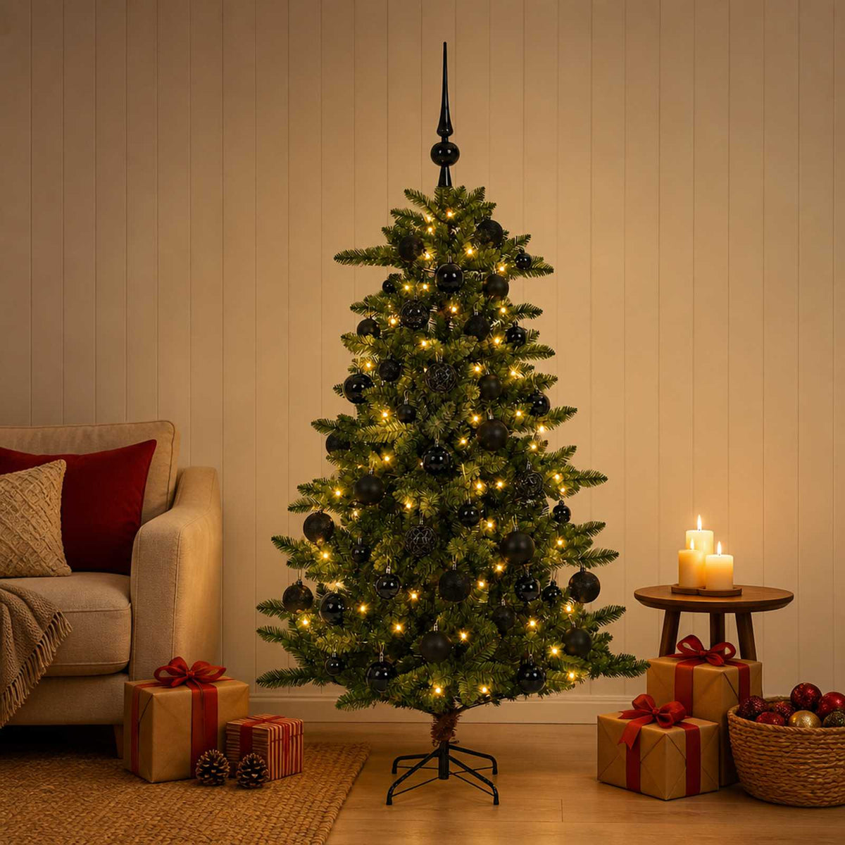 vidaXL Artificial Christmas Tree with Bauble 150 cm 150 LEDs