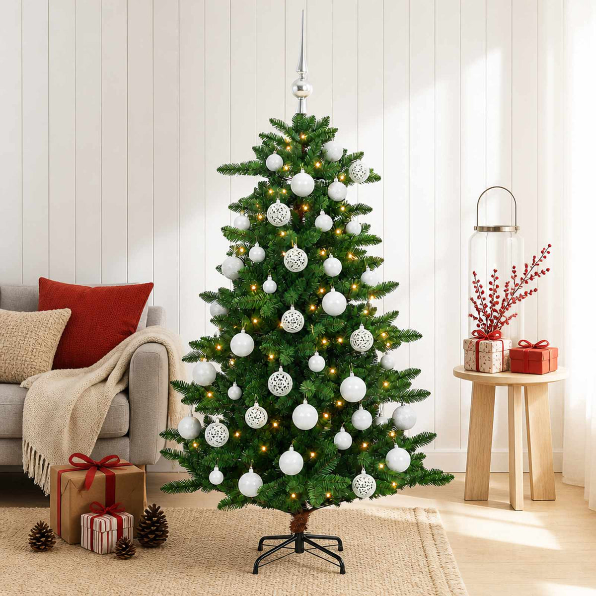 vidaXL Artificial Christmas Tree with Bauble 120 cm 150 LEDs