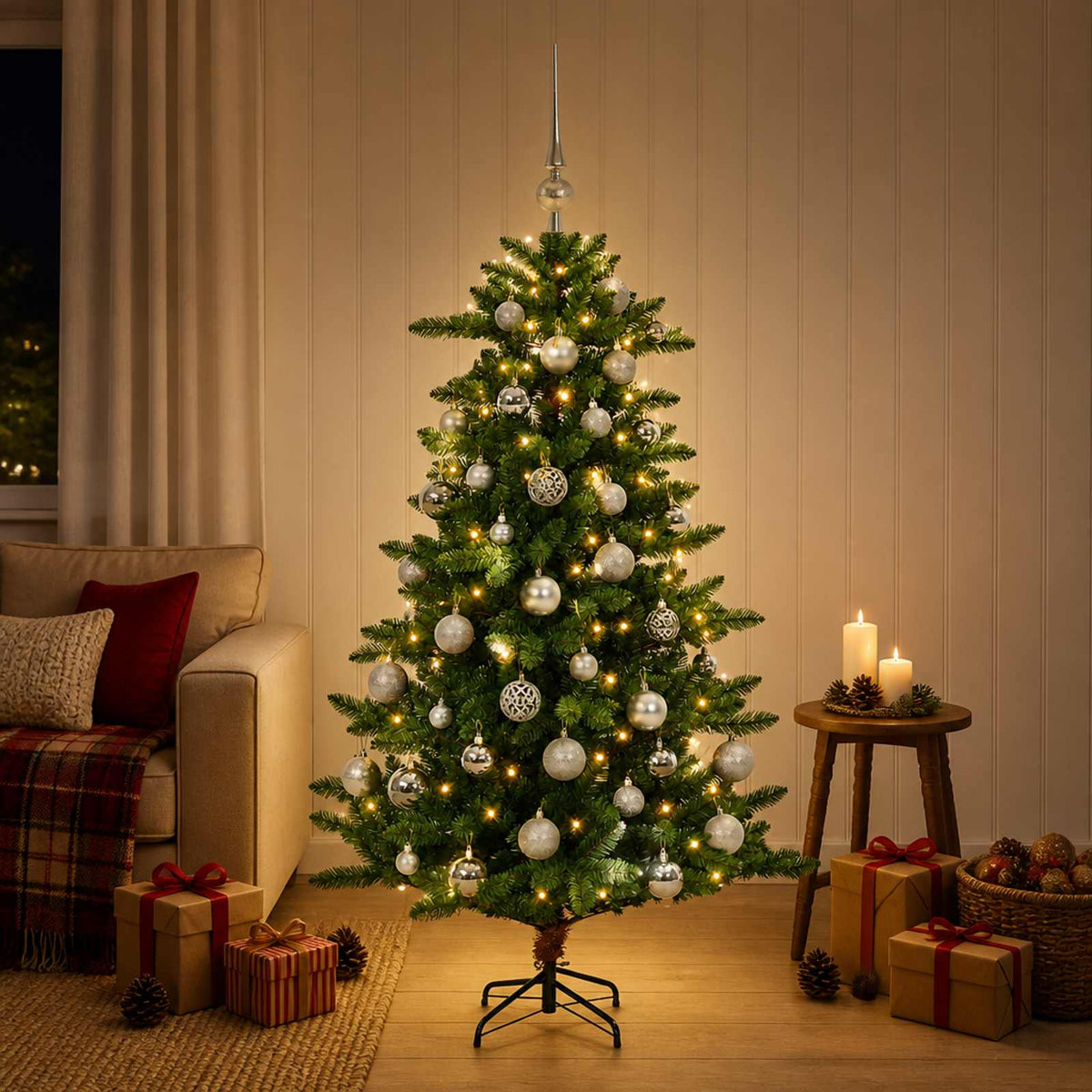 vidaXL Artificial Christmas Tree with Bauble 120 cm 150 LEDs