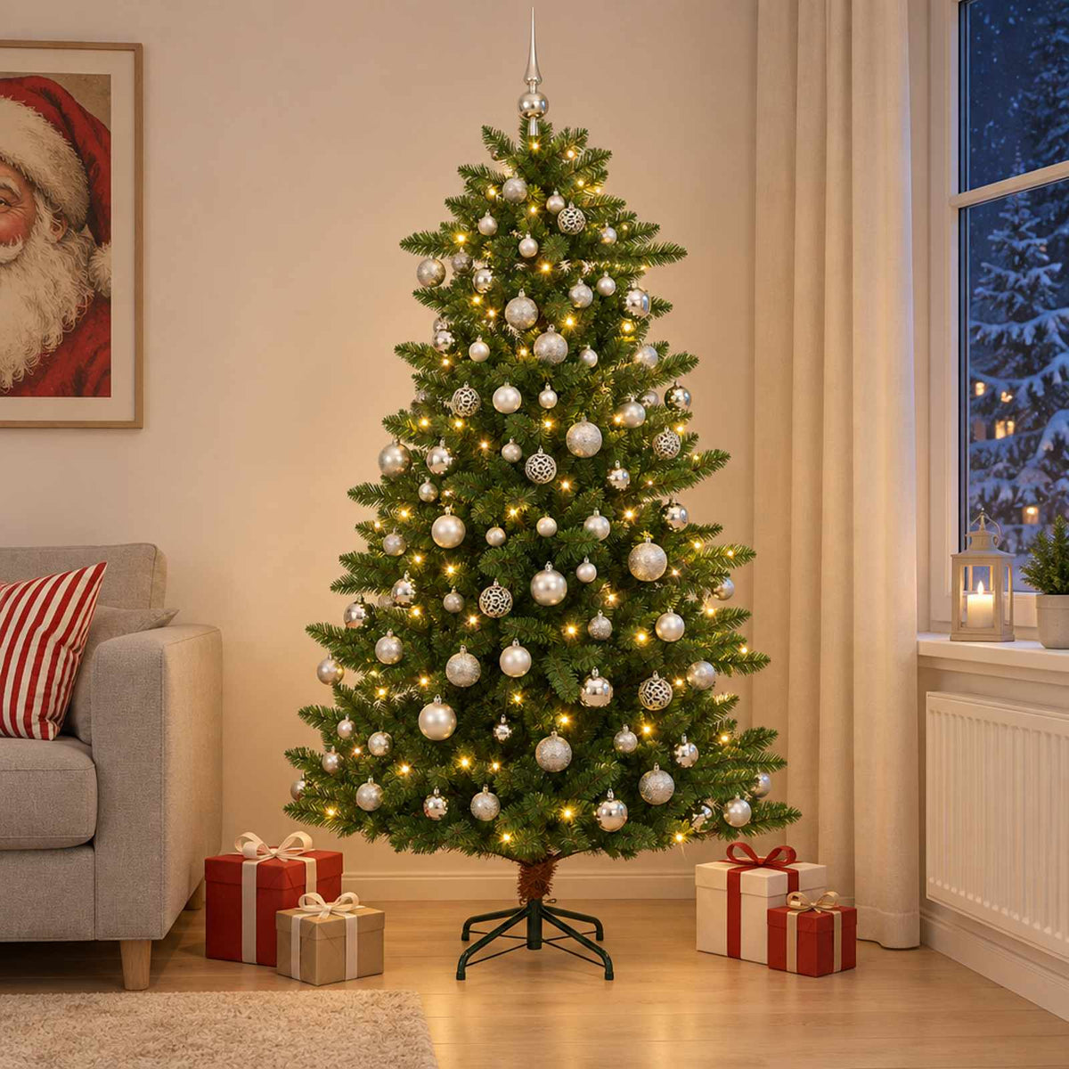vidaXL Artificial Christmas Tree with Bauble 210 cm 300 LEDs
