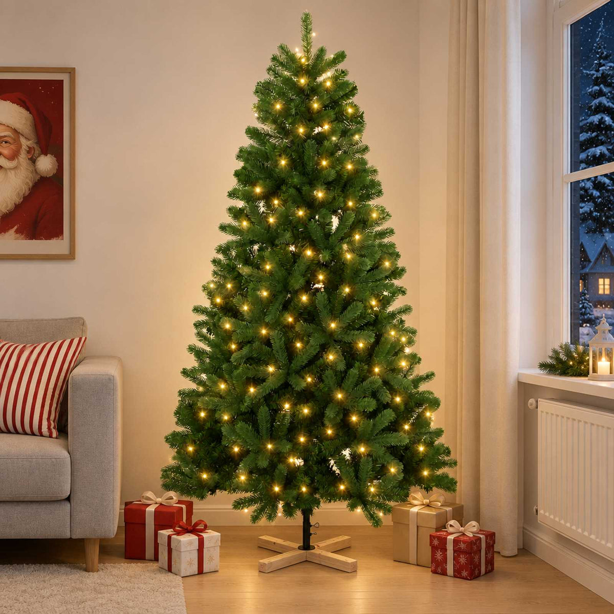 vidaXL Artificial Christmas Tree 150 cm 150 LEDs Warm White PVC Green