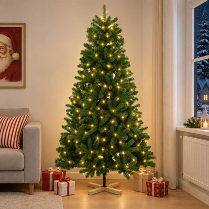 vidaXL Artificial Christmas Tree 150 cm 150 LEDs Warm White PVC Green