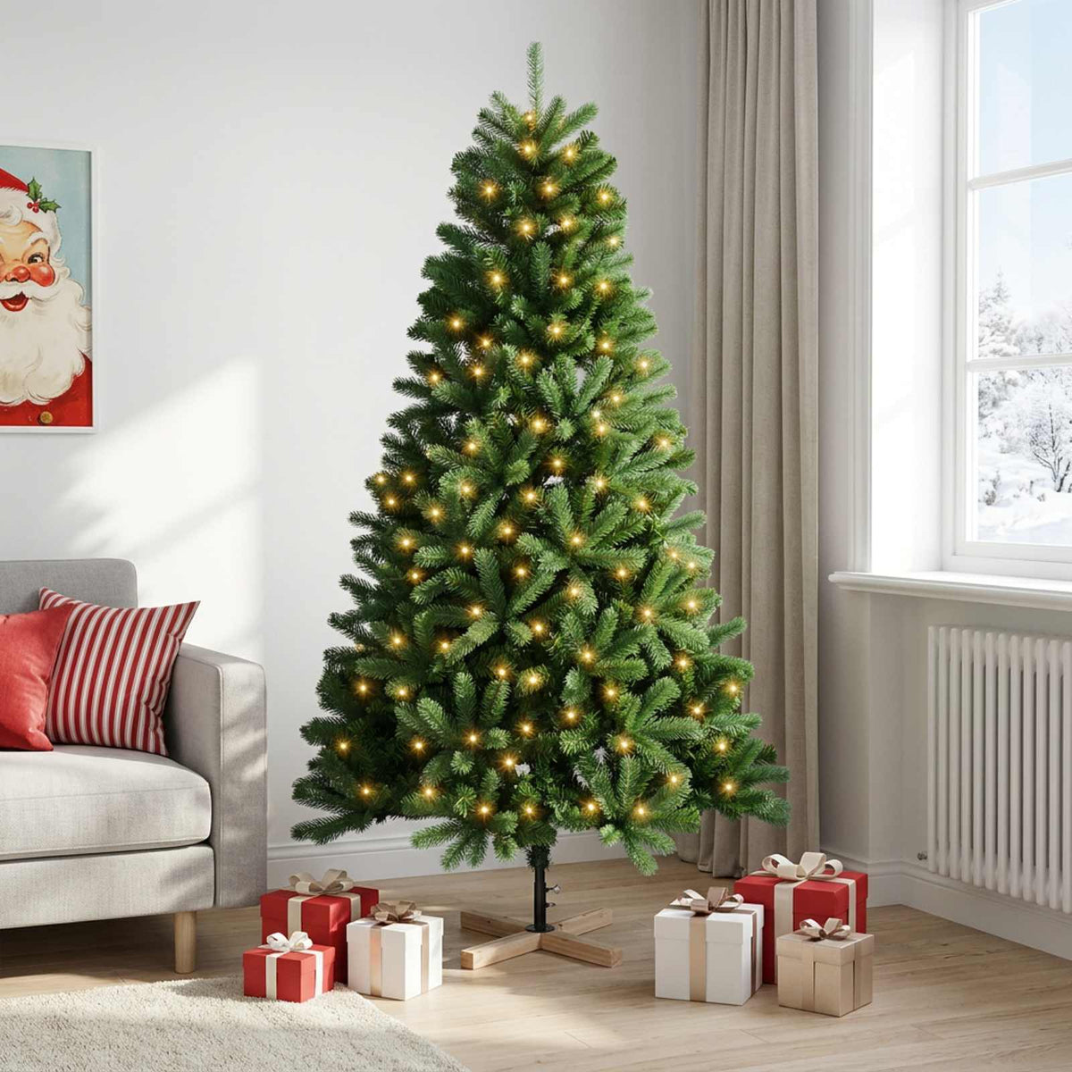 vidaXL Artificial Christmas Tree 150 cm 150 LEDs Warm White PVC Green
