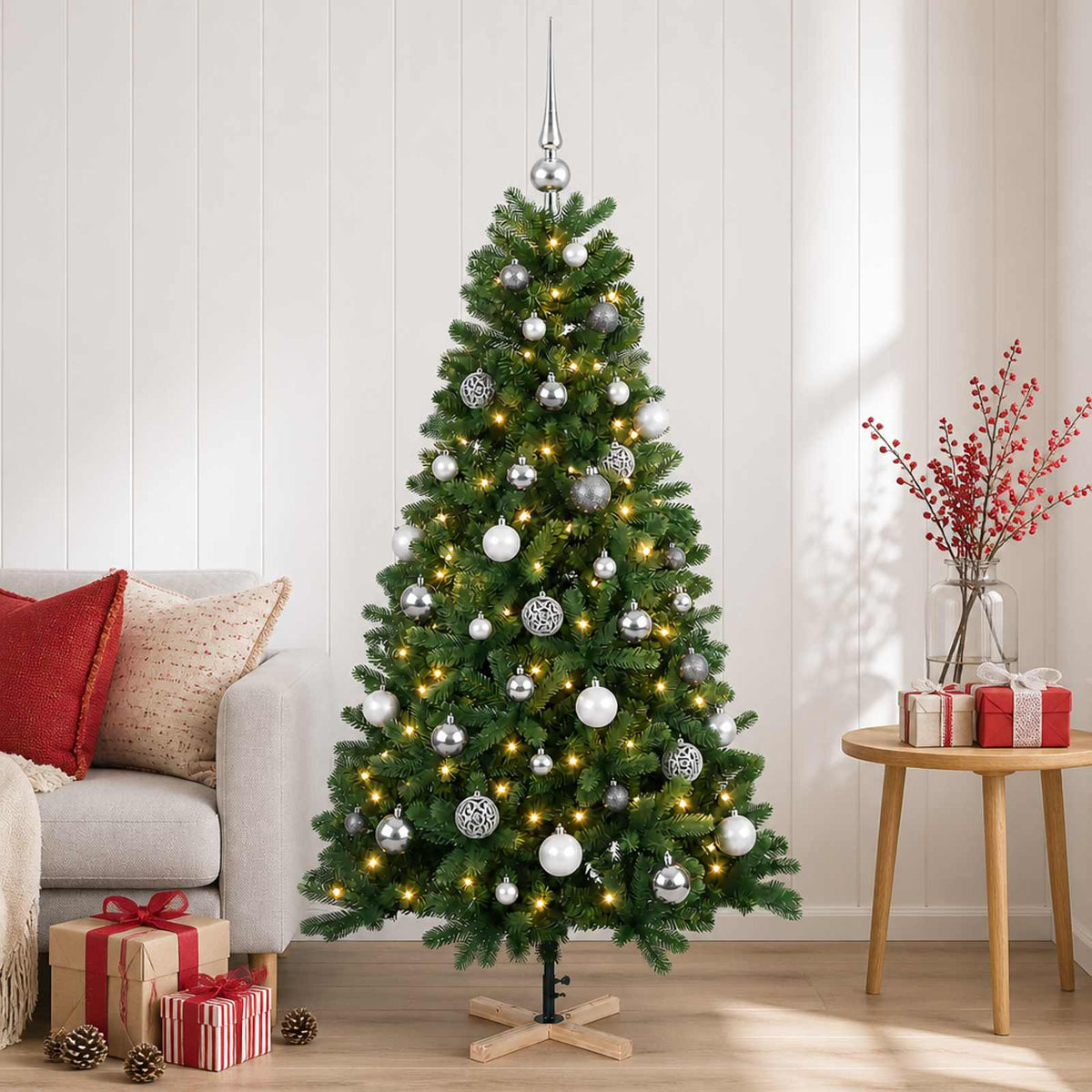 vidaXL Artificial Christmas Tree with Bauble 150 cm 150 LEDs