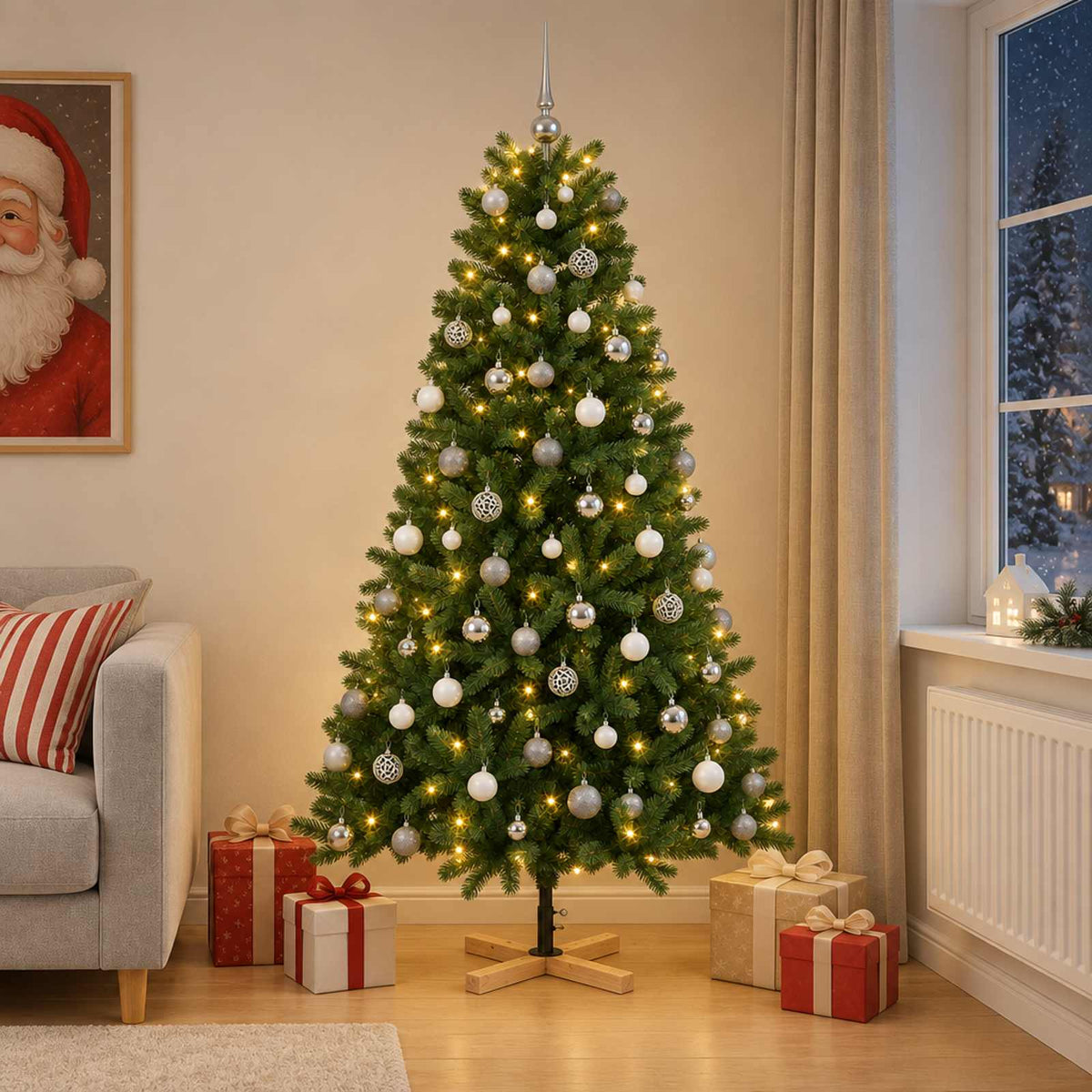 vidaXL Artificial Christmas Tree with Bauble 180 cm 300 LEDs