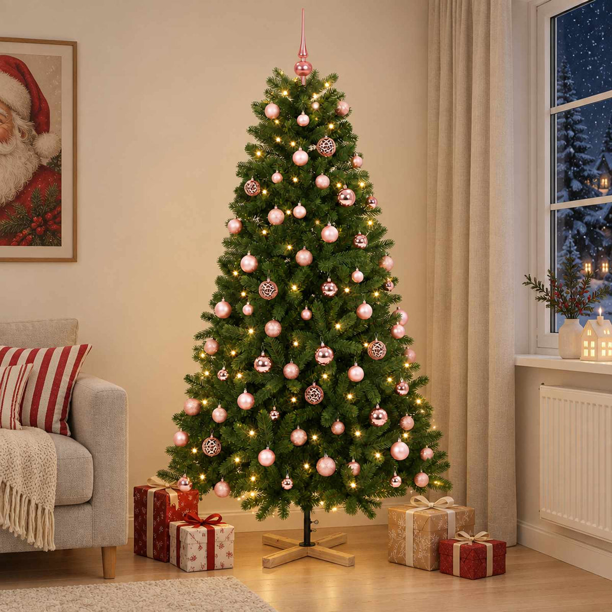vidaXL Artificial Christmas Tree with Bauble 210 cm 300 LEDs