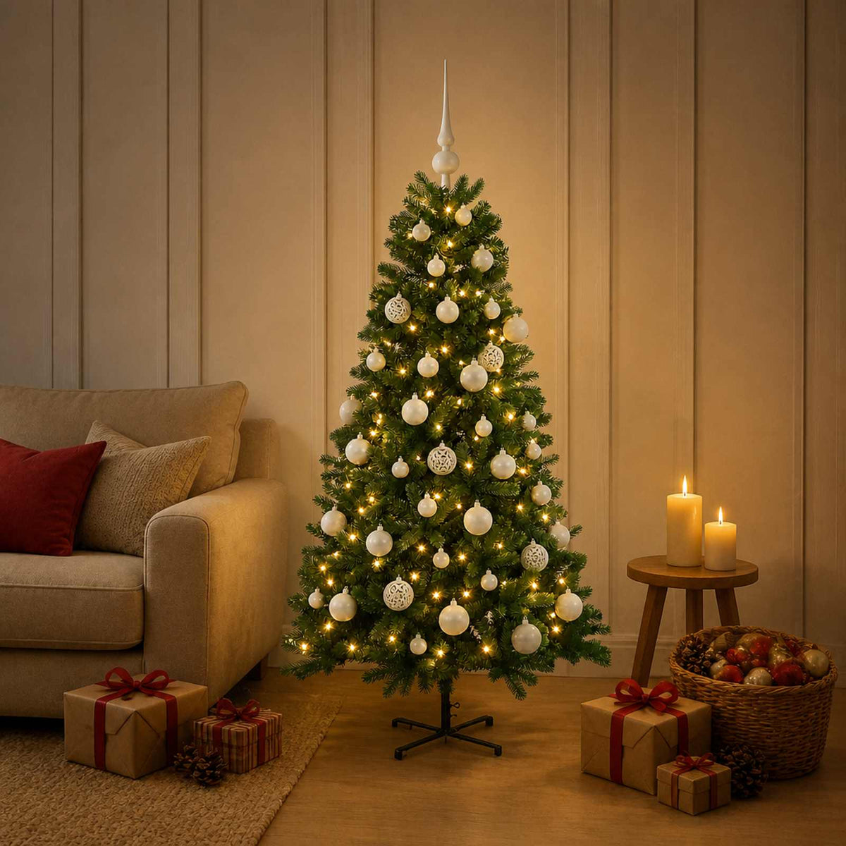 vidaXL Artificial Christmas Tree with Bauble 150 cm 150 LEDs