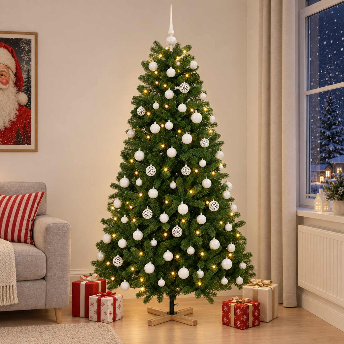 vidaXL Artificial Christmas Tree with Bauble 210 cm 300 LEDs