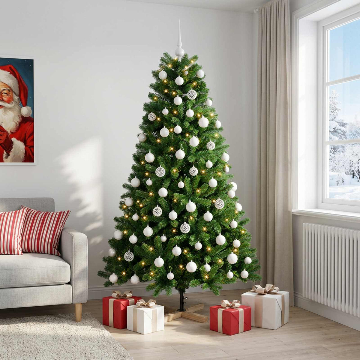 vidaXL Artificial Christmas Tree with Bauble 210 cm 300 LEDs